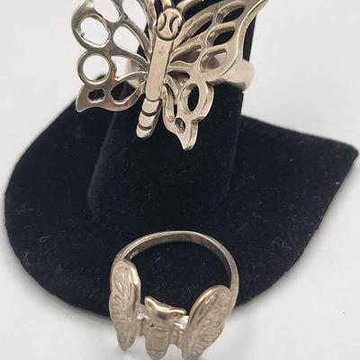 Two Silver Butterfly Rings