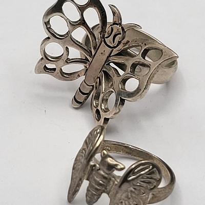 Two Silver Butterfly Rings
