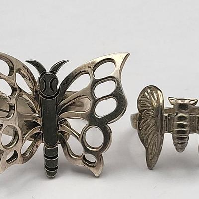 Two Silver Butterfly Rings