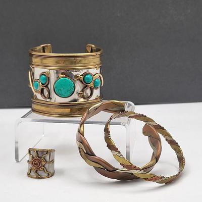 Vintage Stone & Mixed Metal Bracelets, Ring