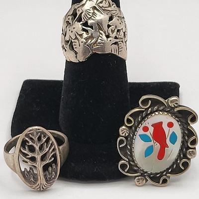 Sterling Ring Trio Birds, Tree Of Life