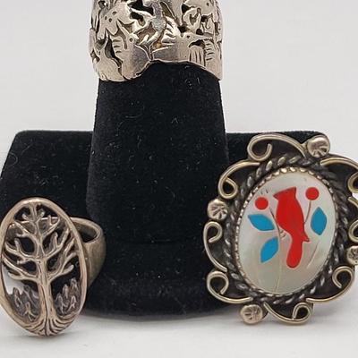 Sterling Ring Trio Birds, Tree Of Life