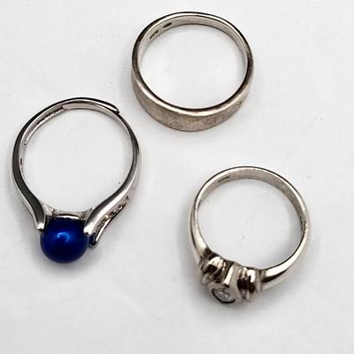 Three Various Rings, Sterling Silver