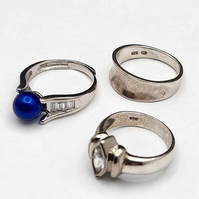Three Various Rings, Sterling Silver