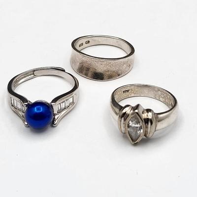Three Various Rings, Sterling Silver