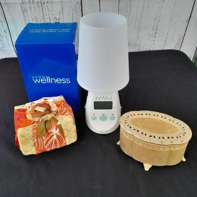 Brand new AVON wellness lamp / nightlight with musical Jewlery box and wicker decorative box