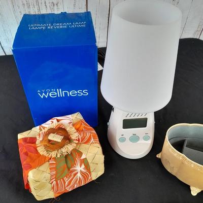 Brand new AVON wellness lamp / nightlight with musical Jewlery box and wicker decorative box