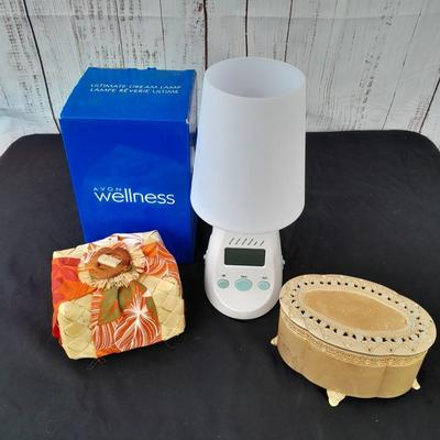 Brand new AVON wellness lamp / nightlight with musical Jewlery box and wicker decorative box