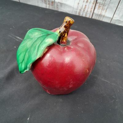 Red ceramic apple with two brass apple bells