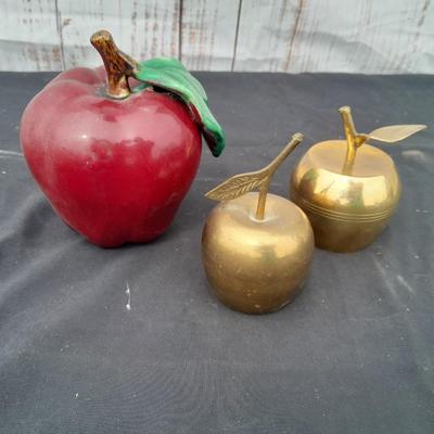 Red ceramic apple with two brass apple bells