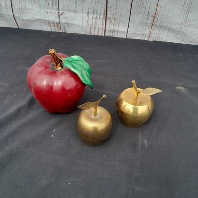 Red ceramic apple with two brass apple bells