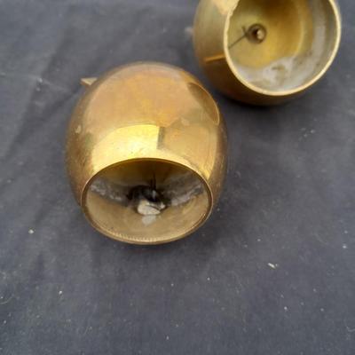 Red ceramic apple with two brass apple bells