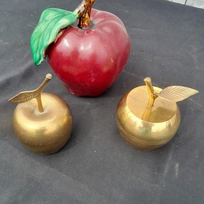 Red ceramic apple with two brass apple bells