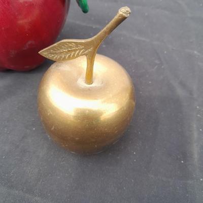 Red ceramic apple with two brass apple bells