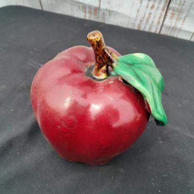 Red ceramic apple with two brass apple bells