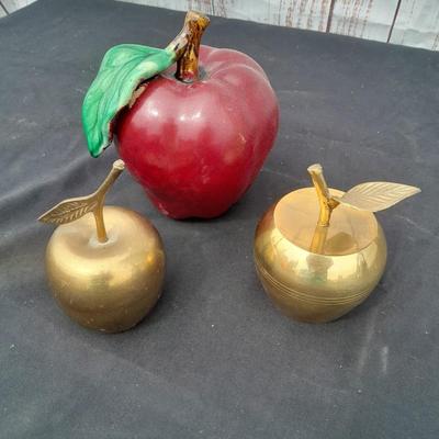 Red ceramic apple with two brass apple bells