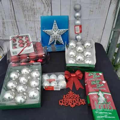 Glass Christmas tree ornaments - a led lit star and and other holiday items!