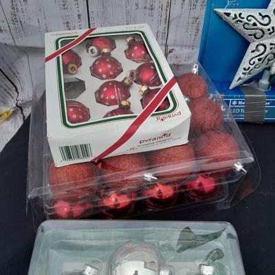 Glass Christmas tree ornaments - a led lit star and and other holiday items!