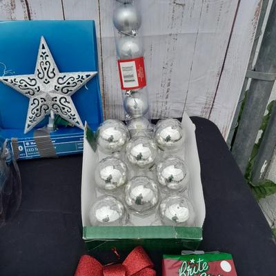 Glass Christmas tree ornaments - a led lit star and and other holiday items!