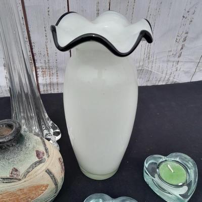 Beautiful blown glass vase with tall vase and candle holders
