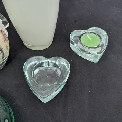 Beautiful blown glass vase with tall vase and candle holders