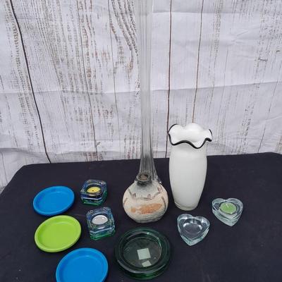 Beautiful blown glass vase with tall vase and candle holders