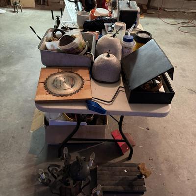 Chandelier, heaters, dog collar, miscellaneous home and garage