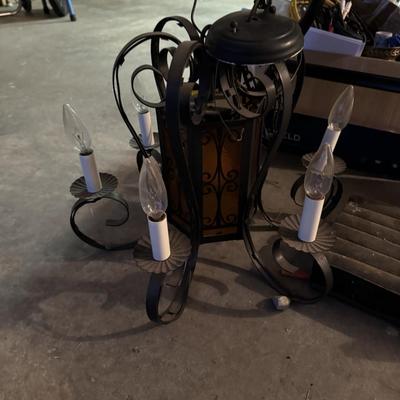Chandelier, heaters, dog collar, miscellaneous home and garage