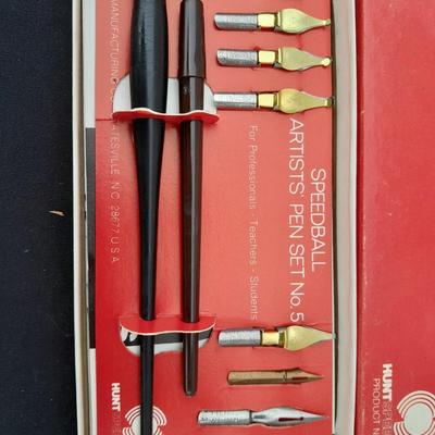 Vintage office items - slide rulers - Ink pen kit and more