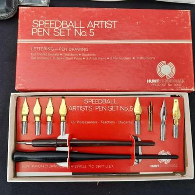 Vintage office items - slide rulers - Ink pen kit and more