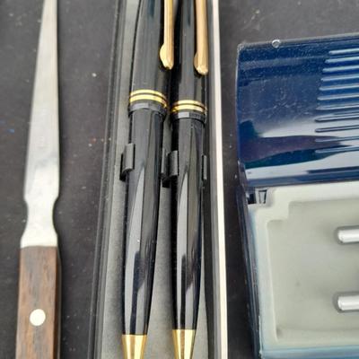 Vintage office items - slide rulers - Ink pen kit and more