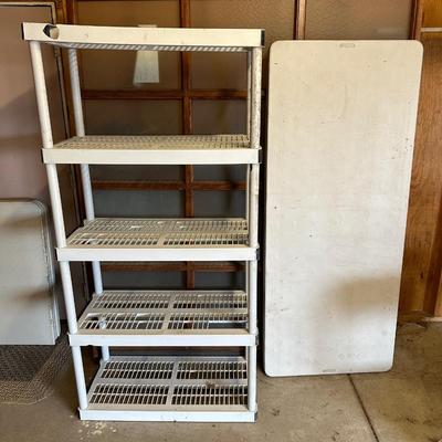 STORAGE SHELF AND 6 FOOT TABLE