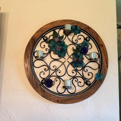 2 WALL MIRRORS WITH A WOOD & IRON FRAMES PLUS A MATCHING ROUND WALL DECOR