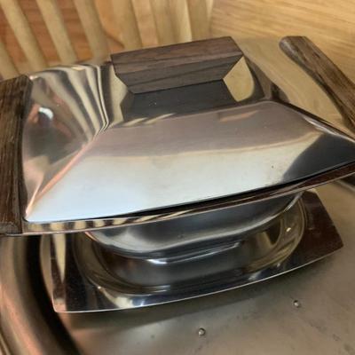 Mid Century Service Lot Wood Stainless