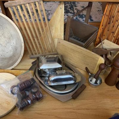 Mid Century Service Lot Wood Stainless