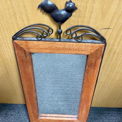 Wood Framed Mirror with Wrought-Iron Rooster Heavy!
