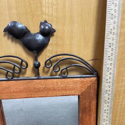 Wood Framed Mirror with Wrought-Iron Rooster Heavy!