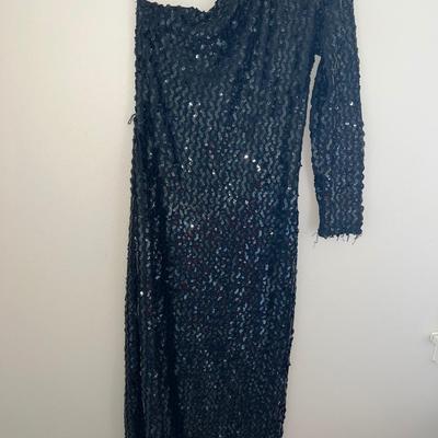Vintage Sequined Off Shoulder Evening Dress & MOP Handbag