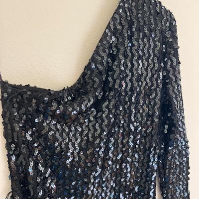 Vintage Sequined Off Shoulder Evening Dress & MOP Handbag