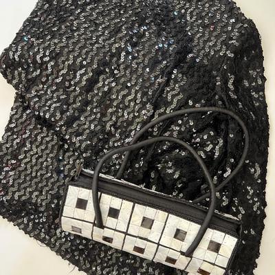 Vintage Sequined Off Shoulder Evening Dress & MOP Handbag