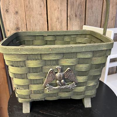 Vintage Colonial Woven Basket with Silver Tone Metal Eagle