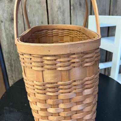 Two Mid Century Handwoven Rattan Handled Baskets