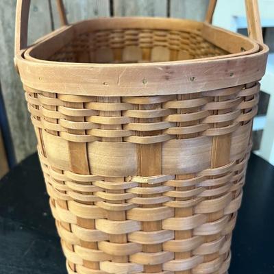 Two Mid Century Handwoven Rattan Handled Baskets