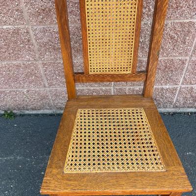 Early Century Inlaid Mission Style Caned Chair