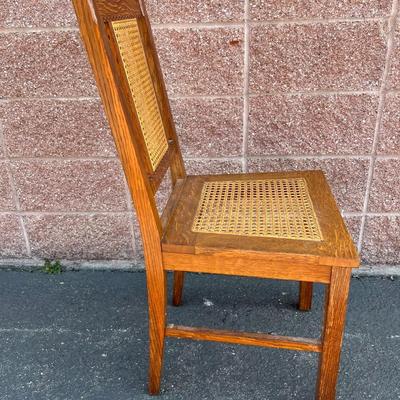 Early Century Inlaid Mission Style Caned Chair