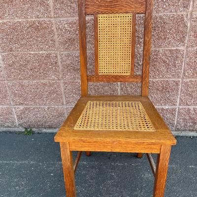 Early Century Inlaid Mission Style Caned Chair