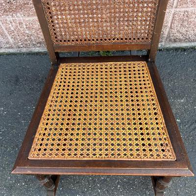 Petite Vintage Wood and Cane Rocking Chair