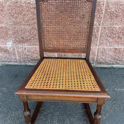 Petite Vintage Wood and Cane Rocking Chair