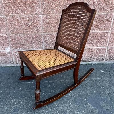 Petite Vintage Wood and Cane Rocking Chair