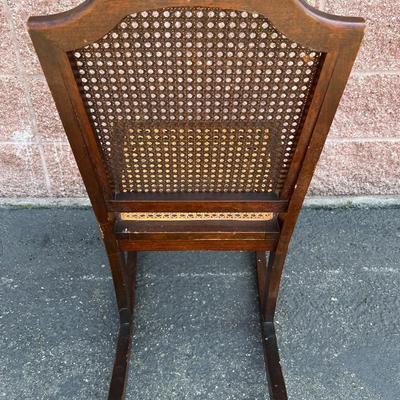 Petite Vintage Wood and Cane Rocking Chair